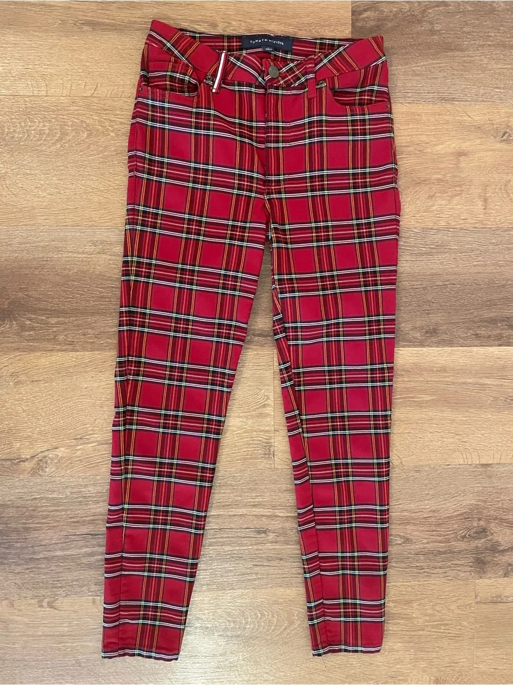 Tommy Hilfiger Women’s Red Tartan Punk Preppy Grunge Skinny Ankle Pants Size 2